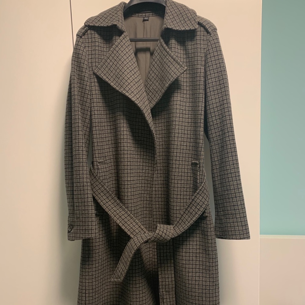AllSaints Gray Checked Trench Coat